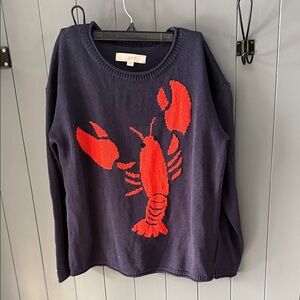 LOFT Navy Sweater with Bright Red Lobster Graphic